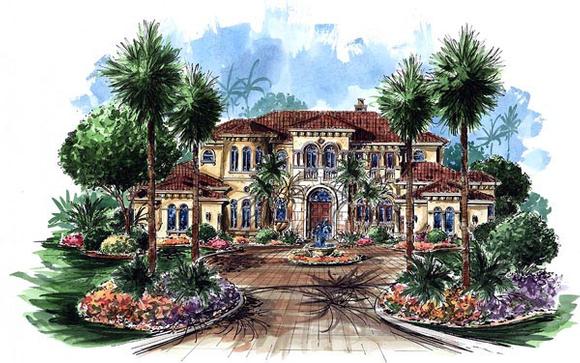 Florida, Mediterranean House Plan 60482 with 5 Beds, 7 Baths, 4 Car Garage Elevation