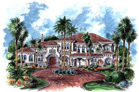 Florida, Mediterranean House Plan 60483 with 5 Beds, 6 Baths, 4 Car Garage Elevation