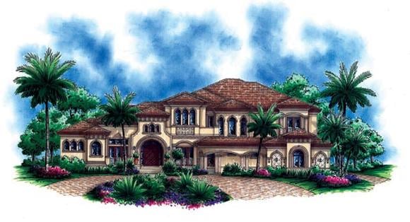 Florida, Mediterranean House Plan 60484 with 5 Beds, 6 Baths, 4 Car Garage Elevation