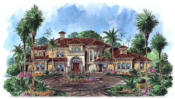 Florida, Mediterranean House Plan 60487 with 5 Beds, 6 Baths, 4 Car Garage Elevation