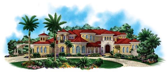 Florida, Mediterranean House Plan 60488 with 5 Beds, 6 Baths, 4 Car Garage Elevation