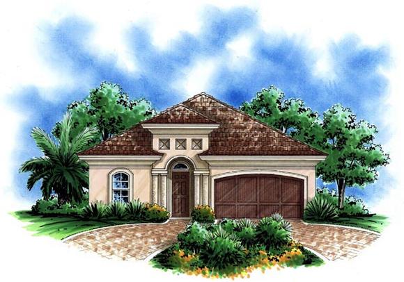 Florida, Mediterranean House Plan 60495 with 3 Beds, 2 Baths, 2 Car Garage Elevation