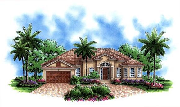 Florida, Mediterranean House Plan 60497 with 3 Beds, 3 Baths, 2 Car Garage Elevation