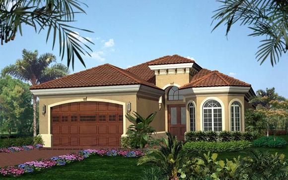 Florida, Mediterranean House Plan 60500 with 2 Beds, 2 Baths, 2 Car Garage Elevation