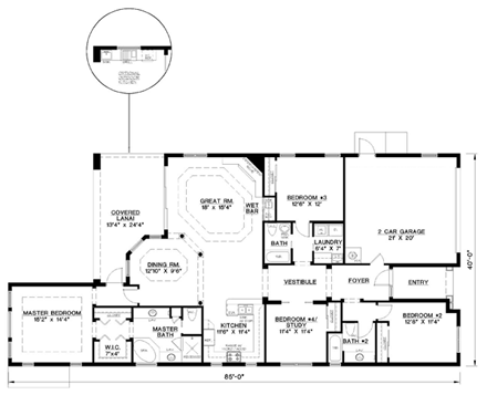 Florida, Mediterranean House Plan 60502 with 4 Beds, 3 Baths, 2 Car Garage First Level Plan