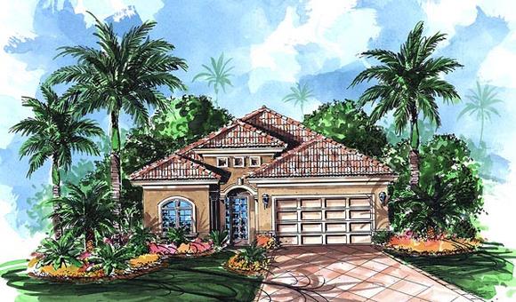 Florida, Mediterranean House Plan 60502 with 4 Beds, 3 Baths, 2 Car Garage Elevation