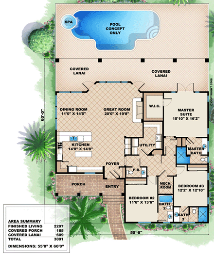 Cottage House Plan 60504 with 3 Beds, 4 Baths First Level Plan