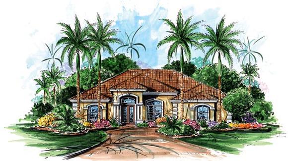 Florida, Mediterranean House Plan 60505 with 3 Beds, 3 Baths, 2 Car Garage Elevation