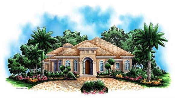 Florida, Mediterranean House Plan 60512 with 3 Beds, 3 Baths, 3 Car Garage Elevation