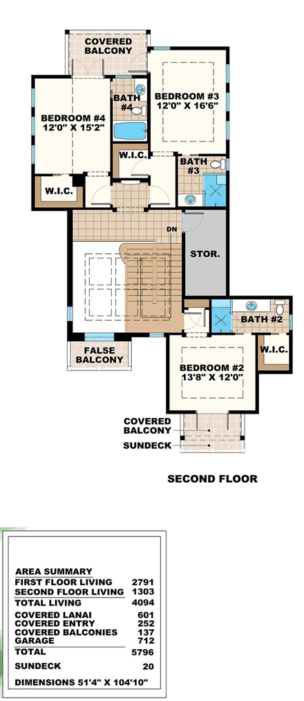 Coastal House Plan 60514 with 4 Beds, 7 Baths, 2 Car Garage Second Level Plan