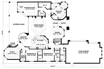 Florida, Mediterranean House Plan 60518 with 3 Beds, 4 Baths, 3 Car Garage First Level Plan