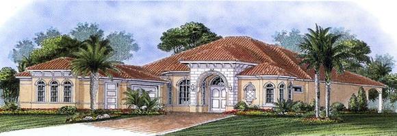 Florida, Mediterranean House Plan 60518 with 3 Beds, 4 Baths, 3 Car Garage Elevation