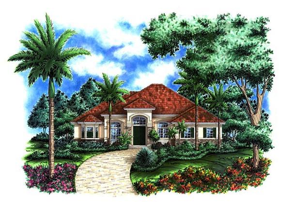 Florida, Mediterranean House Plan 60519 with 3 Beds, 3 Baths, 3 Car Garage Elevation