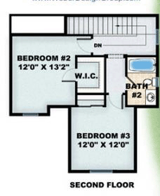 Florida, Mediterranean House Plan 60527 with 3 Beds, 3 Baths, 2 Car Garage Second Level Plan