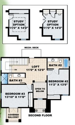 Florida, Mediterranean House Plan 60530 with 3 Beds, 4 Baths, 2 Car Garage Second Level Plan