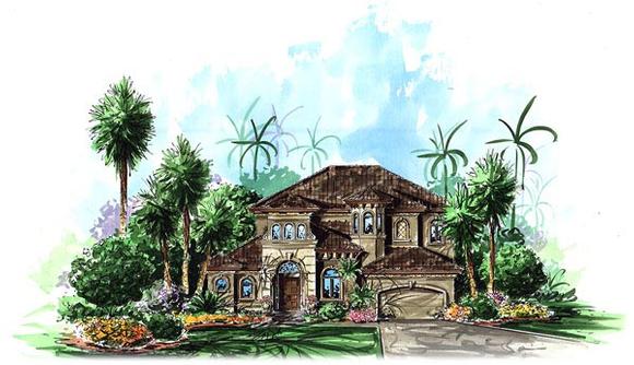 Florida, Mediterranean House Plan 60535 with 3 Beds, 4 Baths, 3 Car Garage Elevation