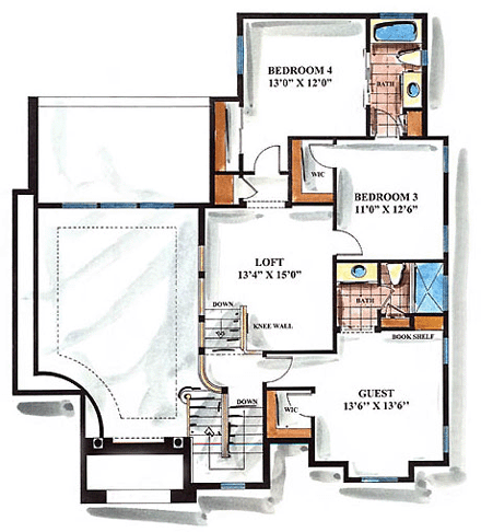 Florida, Mediterranean House Plan 60536 with 4 Beds, 4 Baths, 2 Car Garage Second Level Plan