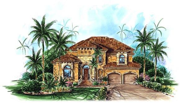 Florida, Mediterranean House Plan 60536 with 4 Beds, 4 Baths, 2 Car Garage Elevation