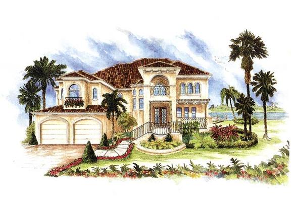 Florida, Mediterranean House Plan 60541 with 4 Beds, 4 Baths, 3 Car Garage Elevation