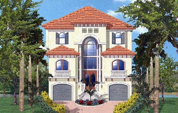 Florida, Mediterranean House Plan 60548 with 4 Beds, 3 Baths, 4 Car Garage Elevation