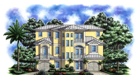 Coastal, Florida, Mediterranean House Plan 60556 with 3 Beds, 3 Baths, 2 Car Garage Elevation
