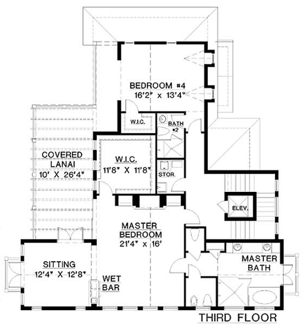 Coastal, Florida House Plan 60560 with 5 Beds, 5 Baths, 2 Car Garage Third Level Plan