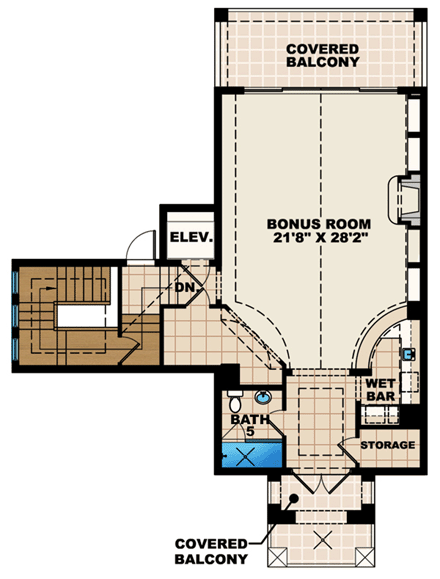 Coastal, Florida, Mediterranean House Plan 60563 with 4 Beds, 6 Baths, 3 Car Garage Third Level Plan