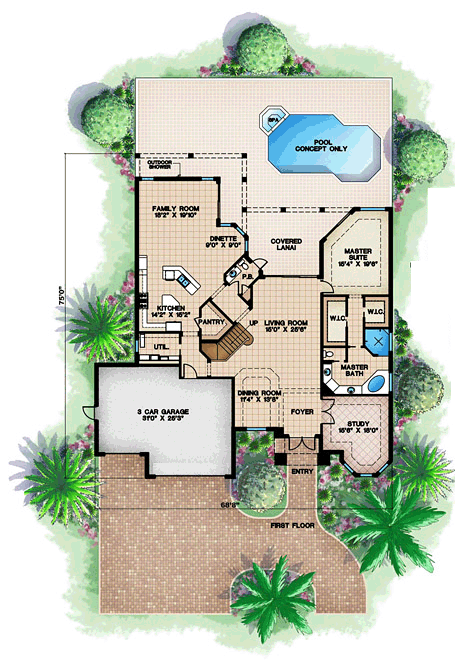 House Plan 60580 - Coastal Style With 4218 Sq Ft, 4 Bed, 4 Bath,