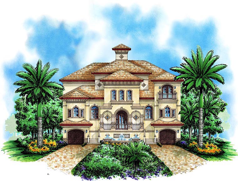 House Plan 60586 - Mediterranean Style with 4880 Sq Ft, 4 Bed, 5