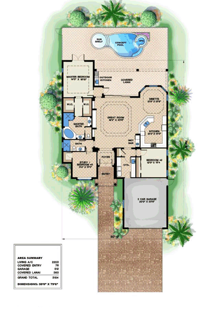 House Plan 60588 with 3 Beds, 2 Baths, 2 Car Garage First Level Plan