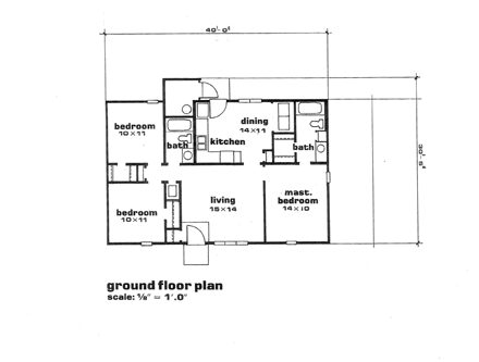 House Plan 60630 with 3 Beds, 2 Baths First Level Plan