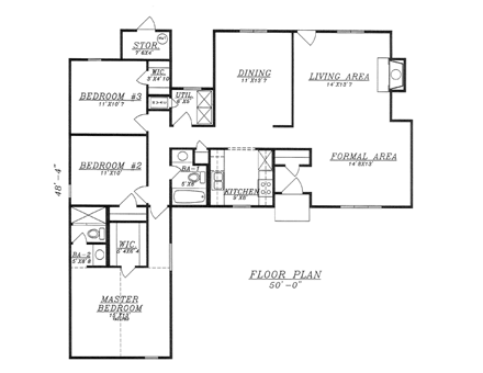House Plan 60631 with 3 Beds, 2 Baths First Level Plan