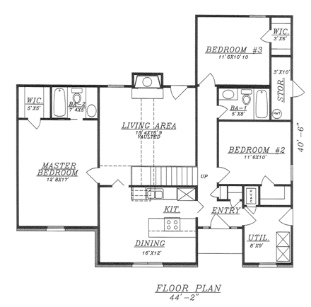 House Plan 60632 with 3 Beds, 2 Baths First Level Plan