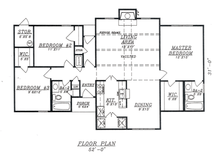 House Plan 60633 with 3 Beds, 2 Baths First Level Plan