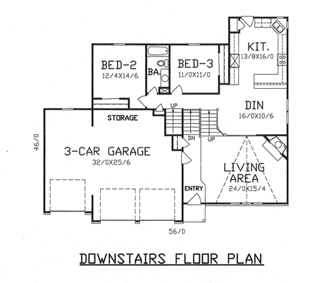 House Plan 60638 with 4 Beds, 3 Baths, 3 Car Garage First Level Plan