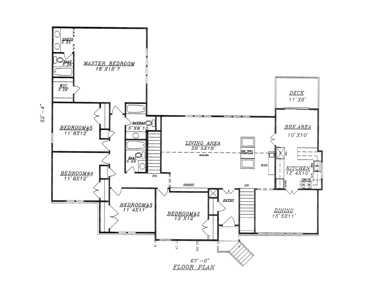 House Plan 60640 with 5 Beds, 4 Baths Level One