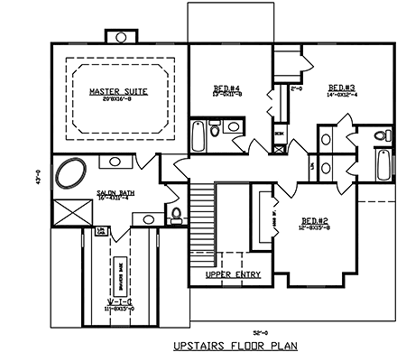 Traditional House Plan 60672 with 4 Beds, 4 Baths, 2 Car Garage Second Level Plan