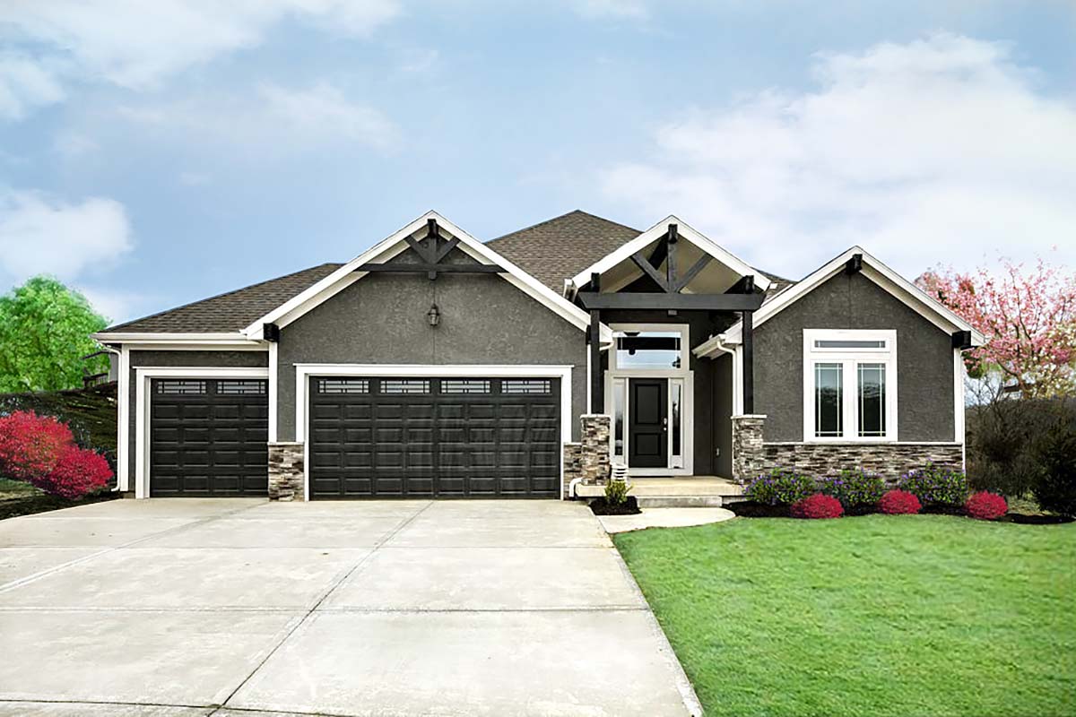 Craftsman, Traditional House Plan 60694 with 4 Beds, 3 Baths, 3 Car Garage Elevation