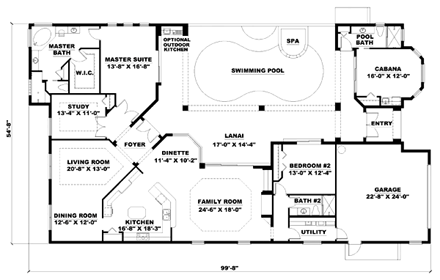 Mediterranean House Plan 60700 with 3 Beds, 3 Baths, 2 Car Garage First Level Plan