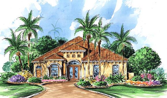 Florida, Mediterranean House Plan 60714 with 4 Beds, 3 Baths, 2 Car Garage Elevation