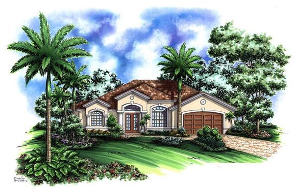 Florida, Mediterranean House Plan 60716 with 3 Beds, 3 Baths, 2 Car Garage Elevation