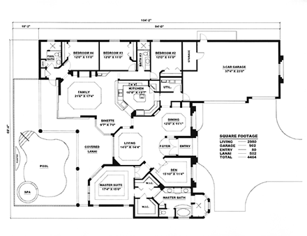 Mediterranean House Plan 60720 with 4 Beds, 3 Baths, 3 Car Garage First Level Plan