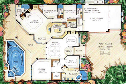 Mediterranean House Plan 60723 with 3 Beds, 4 Baths, 2 Car Garage First Level Plan