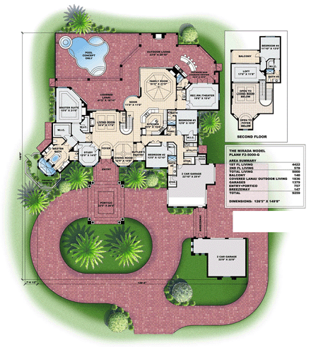 Mediterranean House Plan 60740 with 4 Beds, 6 Baths, 4 Car Garage First Level Plan