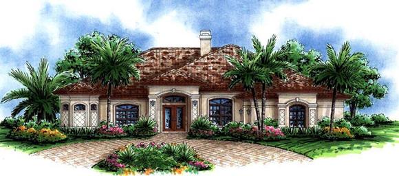 Florida, Mediterranean House Plan 60748 with 4 Beds, 3 Baths, 3 Car Garage Elevation