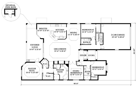 Mediterranean House Plan 60760 with 3 Beds, 3 Baths, 2 Car Garage First Level Plan