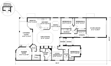 Mediterranean House Plan 60764 with 4 Beds, 3 Baths, 2 Car Garage First Level Plan