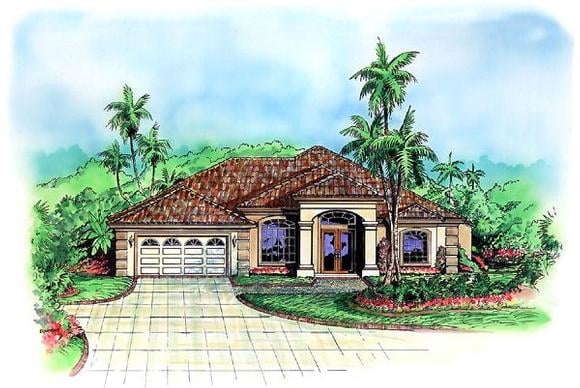 Florida House Plan 60773 with 3 Beds, 3 Baths, 2 Car Garage Elevation