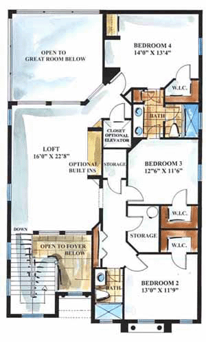Mediterranean House Plan 60780 with 5 Beds, 4 Baths, 2 Car Garage Second Level Plan