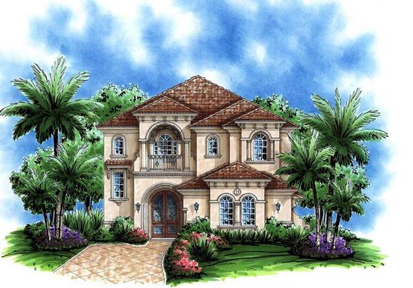 Florida, Mediterranean House Plan 60795 with 3 Beds, 4 Baths, 2 Car Garage Elevation